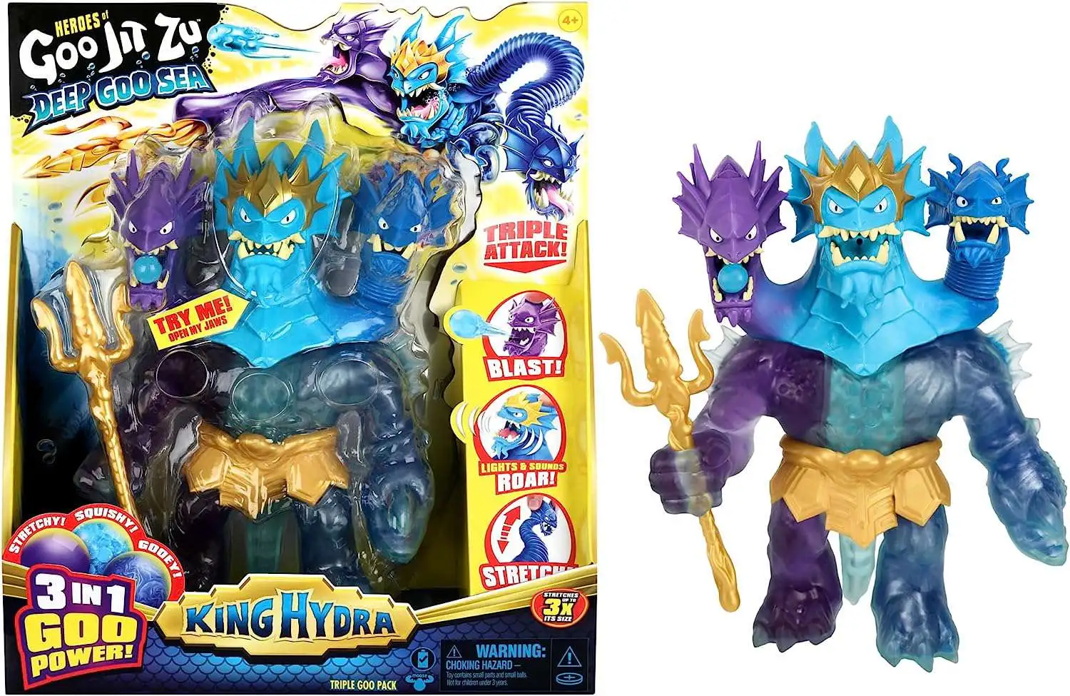 Heroes Of Goo Jit Zu - King Hydra Deep Goo Sea, Figura Action 25 Cm Con 3 Teste E Missili