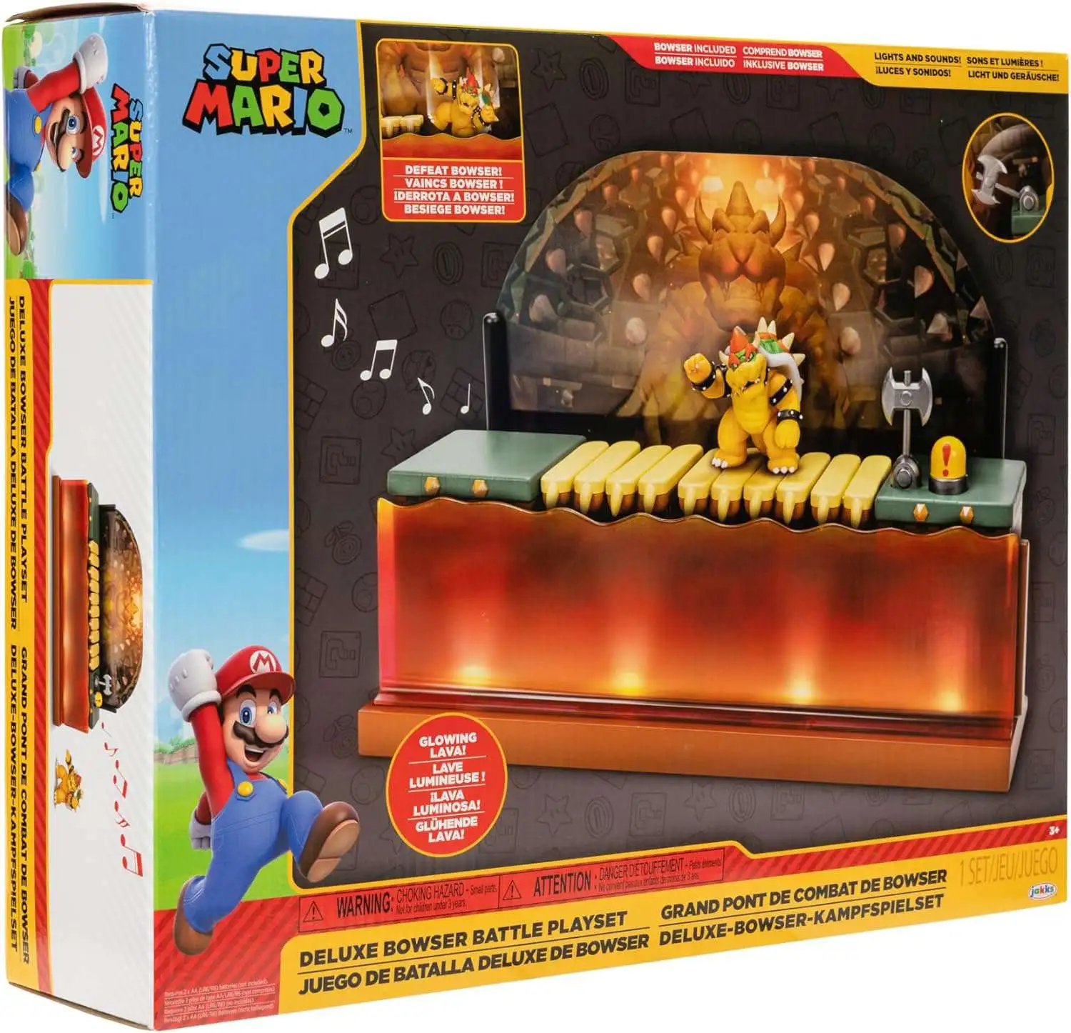 SUPER MARIO Nintendo Super Mario Deluxe Bowser Battle Playset with Lights  and Sounds, 2.5 Inch Bowser Action Figure Included