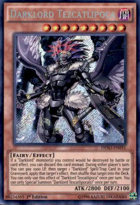 YuGiOh Destiny Soldiers Secret Rare Darklord Tezcatlipoca DESO-EN031