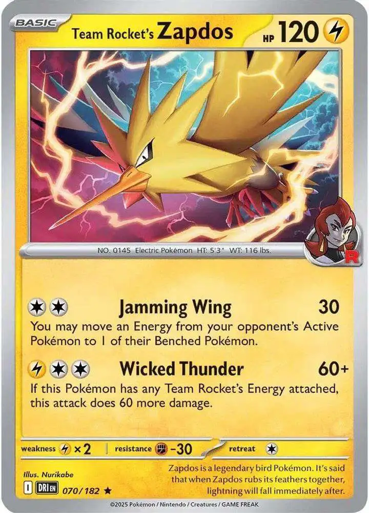 Pokemon Trading Card Game Destined Rivals Single Card Rare Team Rockets  Zapdos 70 - ToyWiz
