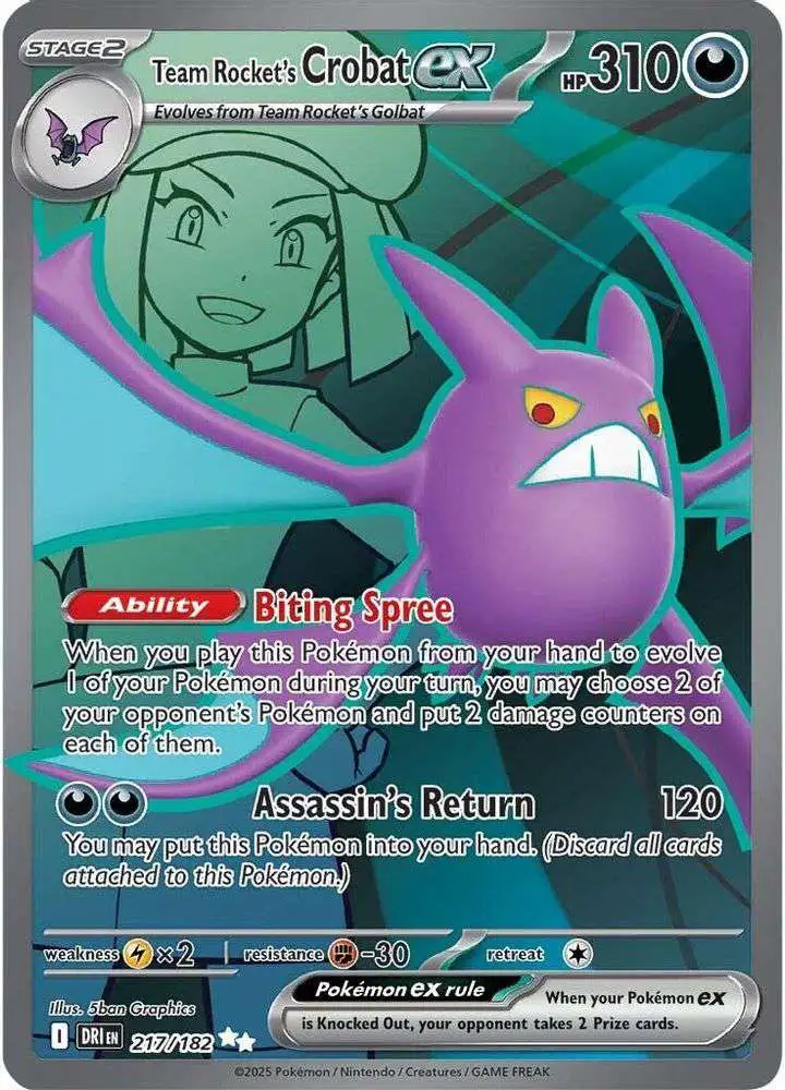 Pokemon Trading Card Game Destined Rivals Ultra Rare Team Rocket's Crobat ex #217