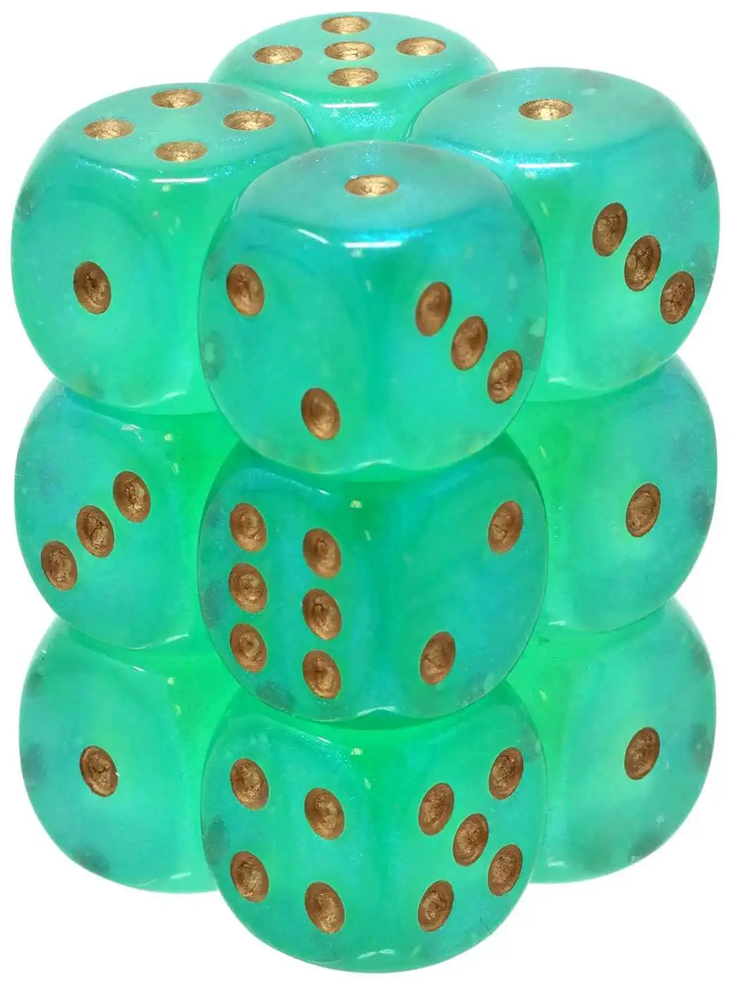 Chessex 6-Sided d6 Borealis Luminary 16mm Dice Pack #27775 [Light Green/Gold]