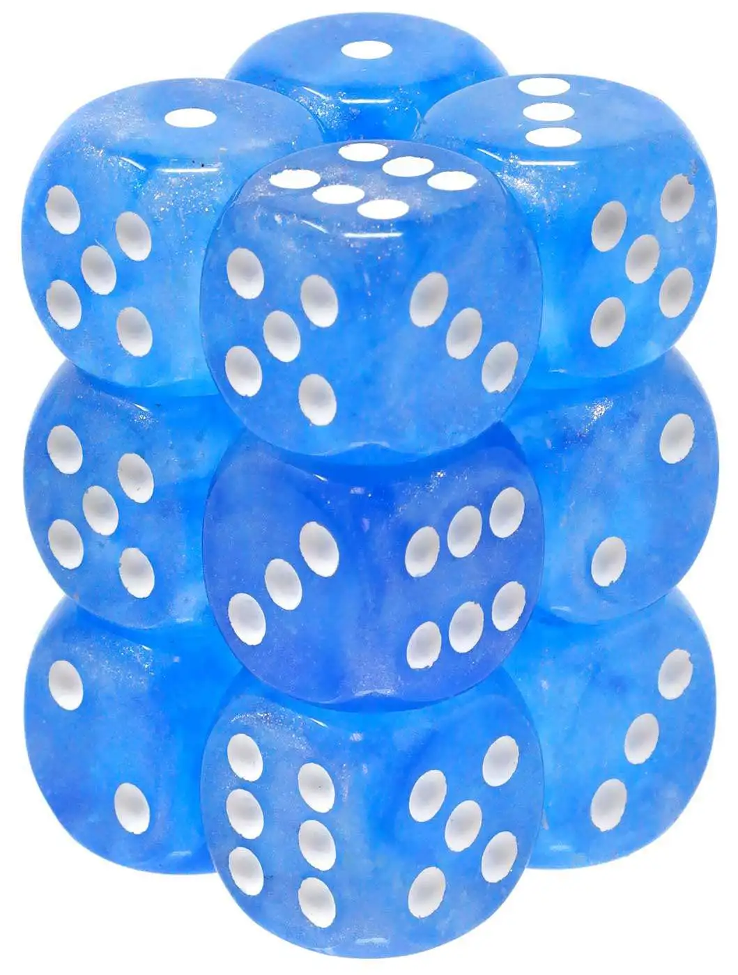 Chessex 6-Sided d6 Borealis Luminary 16mm Dice Pack #27786 [Sky Blue/White]