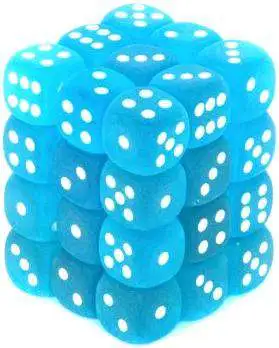 Chessex 6-Sided d6 Frosted 12mm Dice Pack #27816 [Carribean Blue & White]