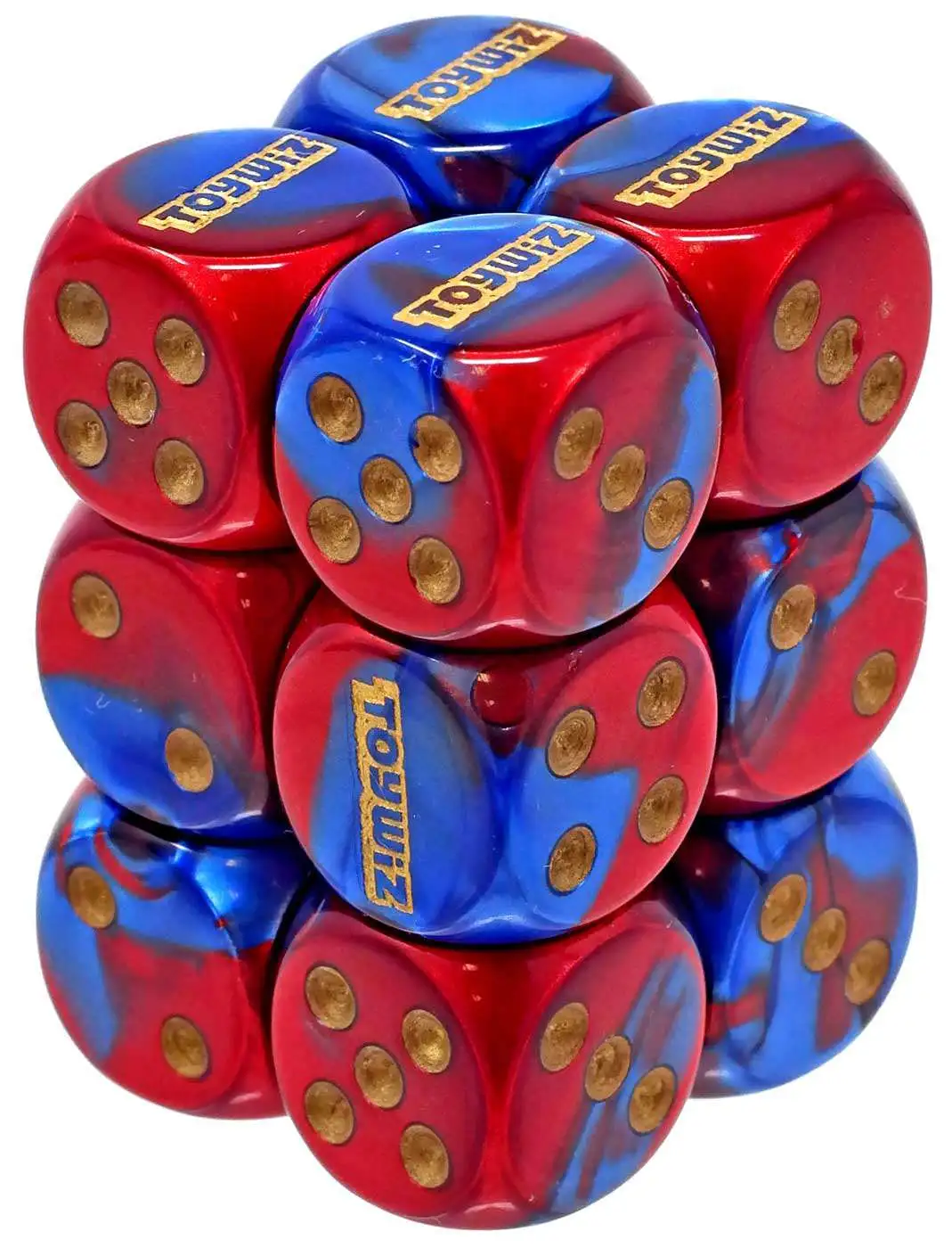 Chessex Toywiz 6-Sided d6 Gemini Blue-Red with Gold 16mm Dice Pack - ToyWiz