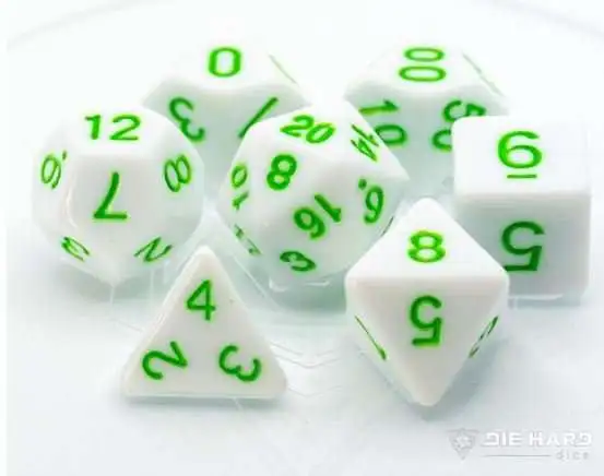RPG White with Pastel Green Polyhedral 7-Die Dice Set