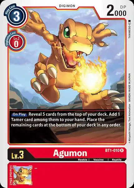 Digimon Trading Card Game Release Special Booster Rare Agumon BT1-010