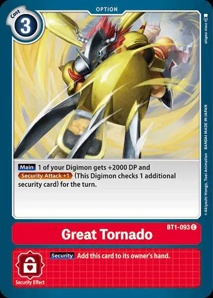 Digimon Trading Card Game Release Special Booster Common Great Tornado BT1-093