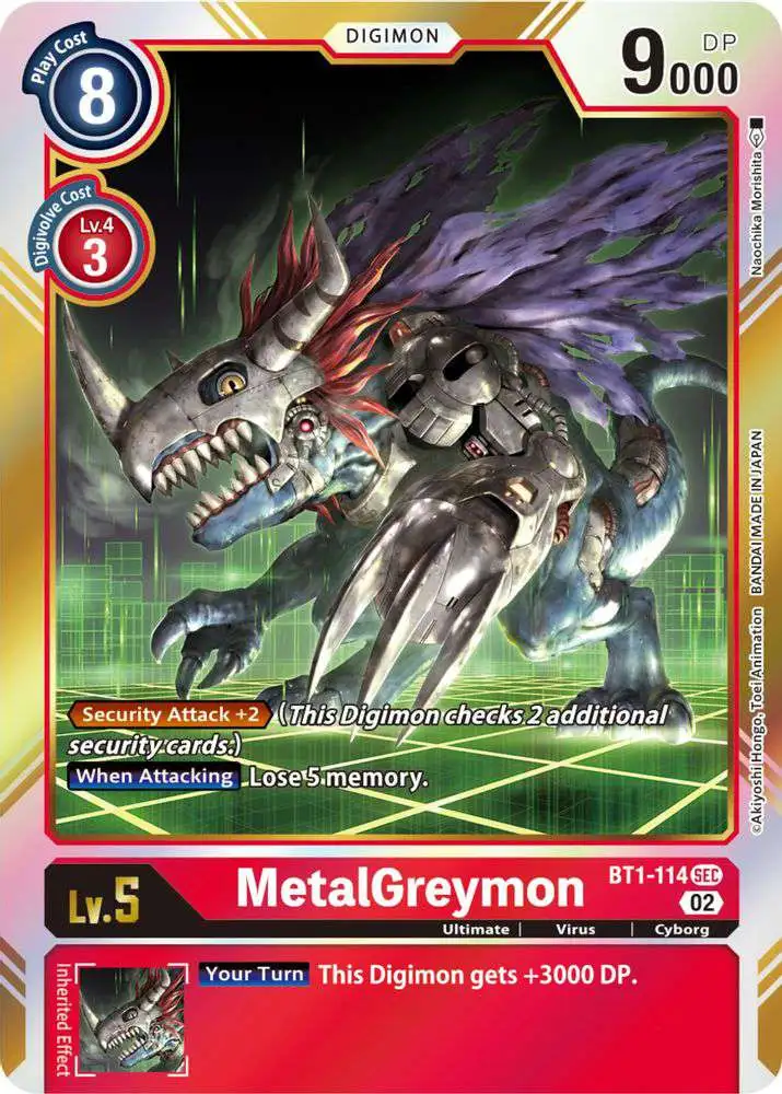 Digimon Trading Card Game Resurgence Booster Single Card Secret Rare  MetalGreymon BT1-114 Reprint - ToyWiz