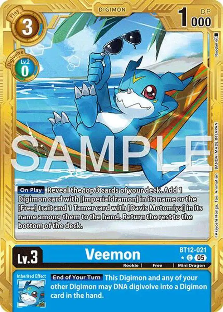 Trading Card Game Advanced Booster Digimon Generation Common Veemon BT12-021 [Gold Border]