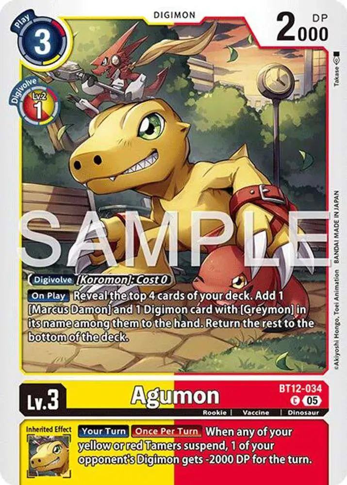 Trading Card Game Advanced Booster Digimon Generation Common Agumon BT12-034 [Reprint]