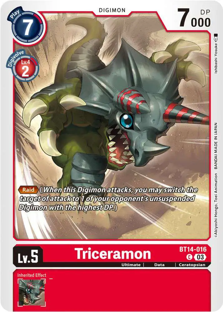 Digimon Trading Card Game Blast Ace Single Card Common Triceramon BT14 ...