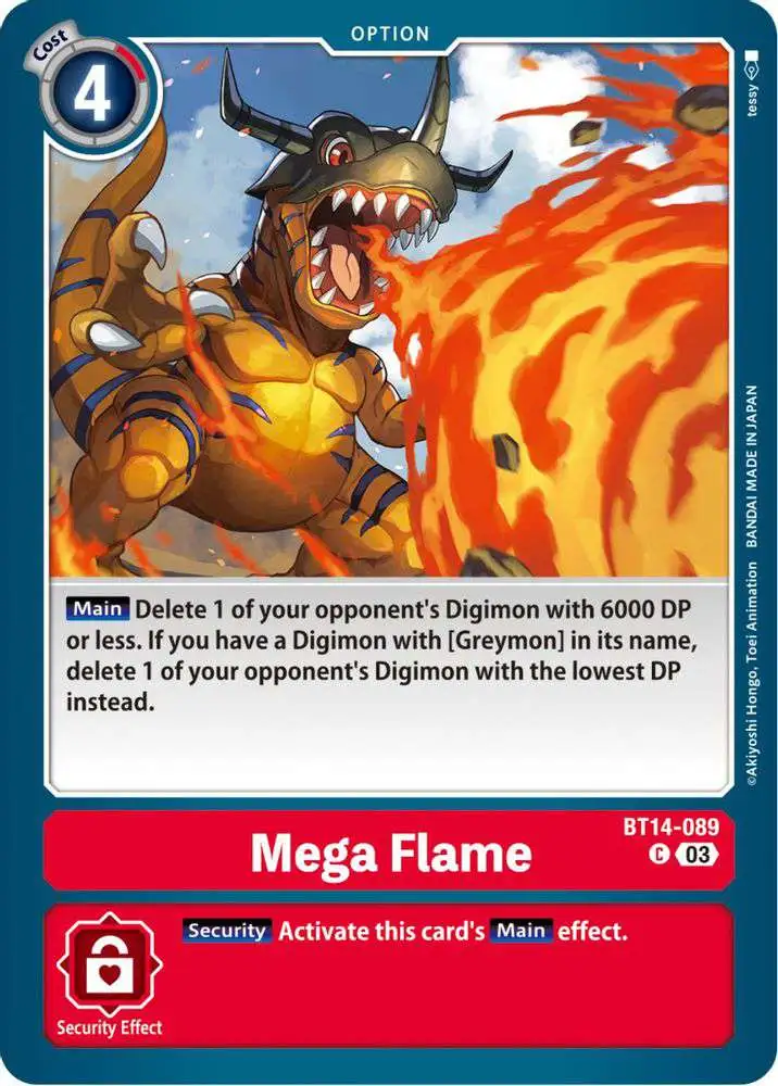 Digimon Trading Card Game Blast Ace Single Card Common Mega Flame BT14-089  - ToyWiz