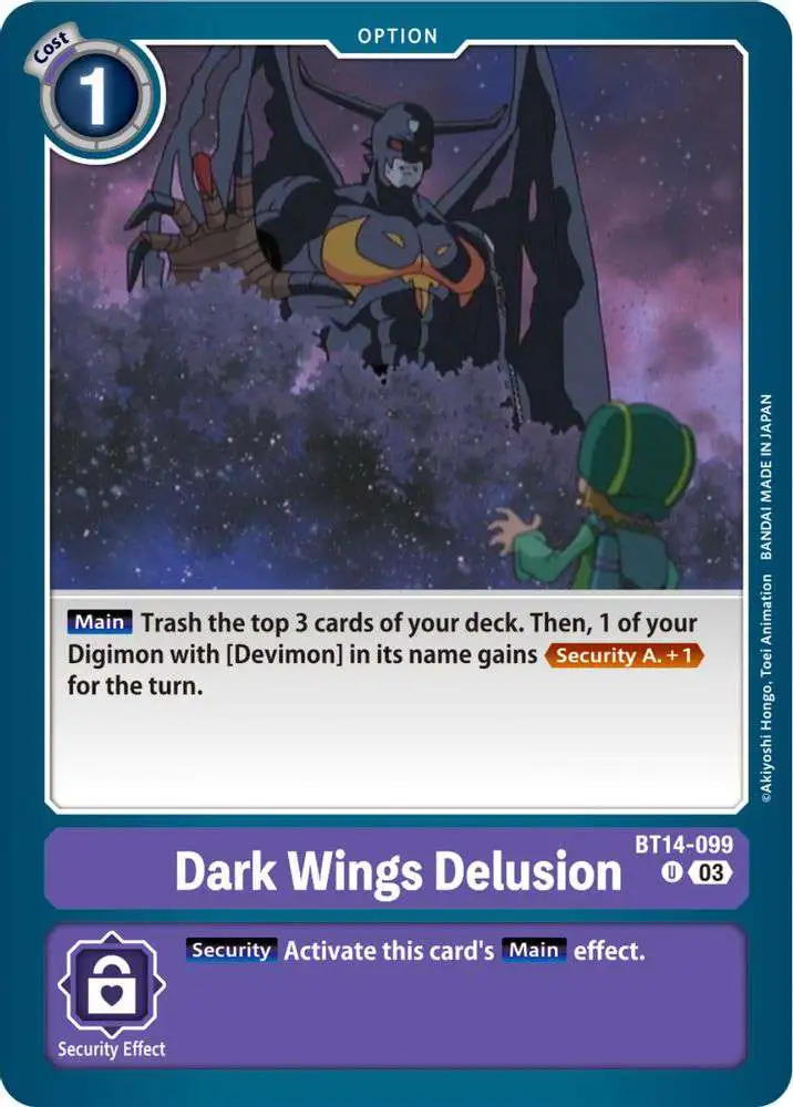 Digimon Trading Card Game Blast Ace Single Card Uncommon Dark Wings Delusion BT14-099 - ToyWiz Digimon Trading Card Game Blast Ace Single Card Uncommon Dark Wings Delusion BT14-099 - ToyWiz