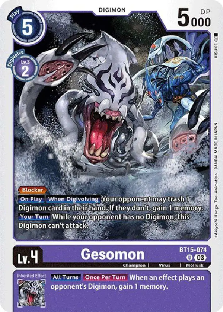 Digimon Trading Card Game Exceed Apocalypse Uncommon Gesomon BT15-074 Digimon Trading Card Game Exceed Apocalypse Uncommon Gesomon BT15-074