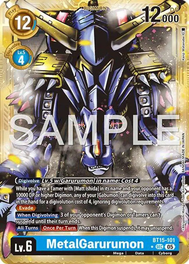 Digimon Trading Card Game Advanced Booster Digimon Generation Single Card Secret Rare MetalGarurumon BT15-101 Gold Border - ToyWiz Digimon Trading Card Game Advanced Booster Digimon Generation Single Card Secret Rare MetalGarurumon BT15-101 Gold Border - ToyWiz
