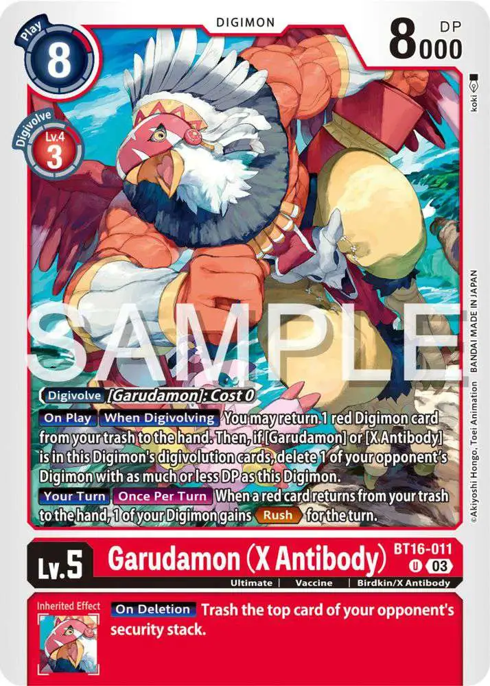 Digimon Trading Card Game Beginning Observer Uncommon Garudamon BT16-011 [X Antibody]