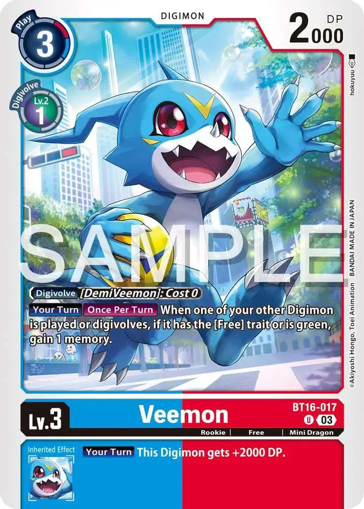 Digimon Trading Card Game Beginning Observer Uncommon Veemon BT16-017