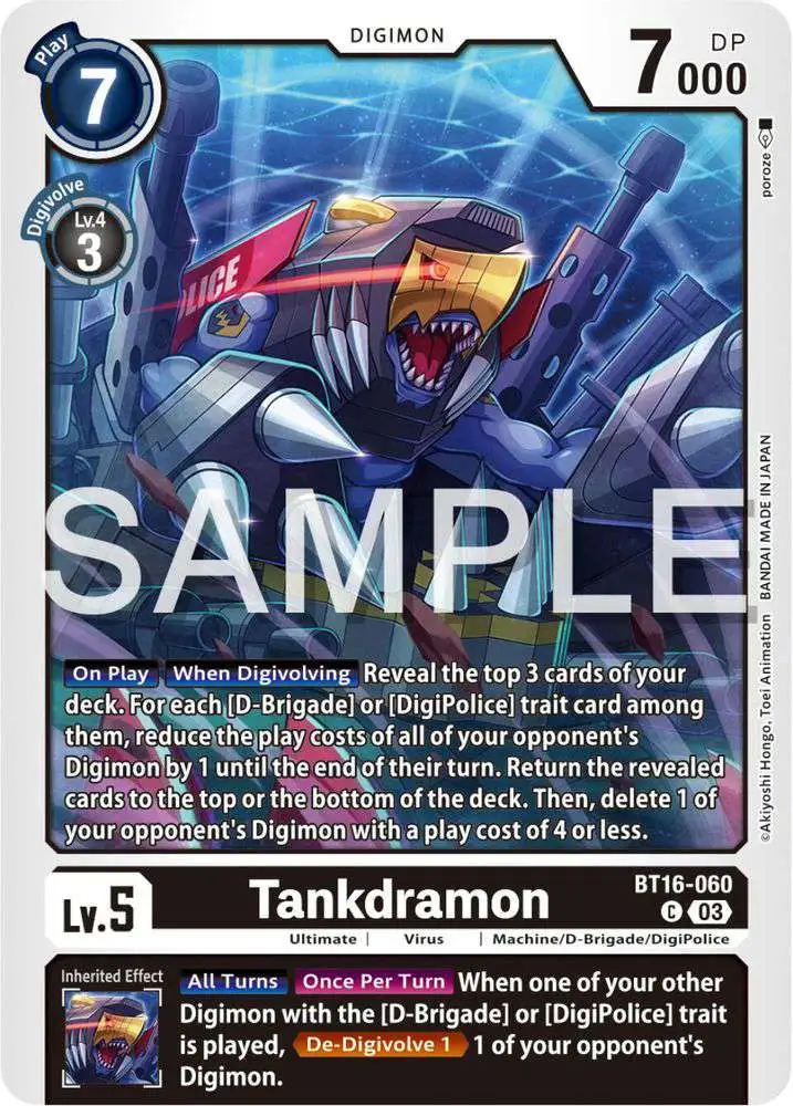 Digimon Trading Card Game Beginning Observer Common Tankdramon BT16-060