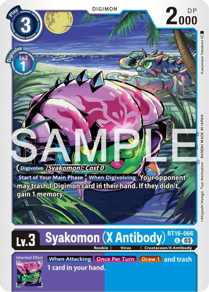 Digimon Trading Card Game Beginning Observer Uncommon Syakomon (X Antibody) BT16-066