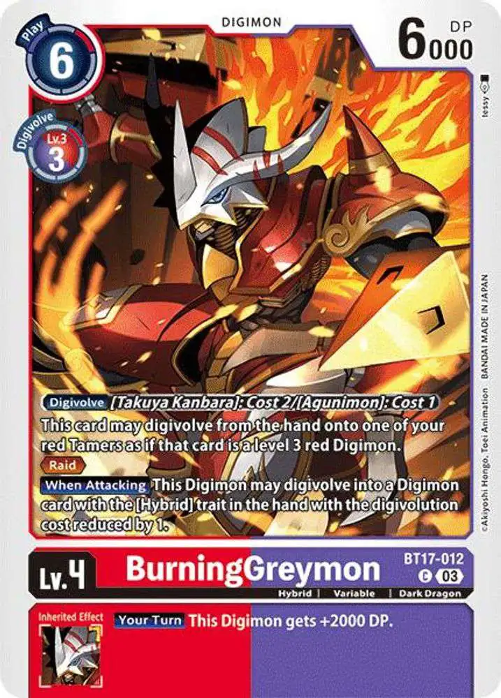 Digimon Trading Card Game Secret Crisis Common BurningGreymon BT17-012