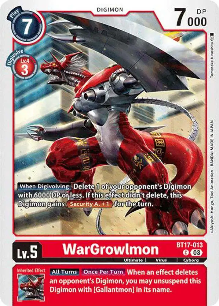 Digimon Trading Card Game Secret Crisis Common WarGrowlmon BT17-013
