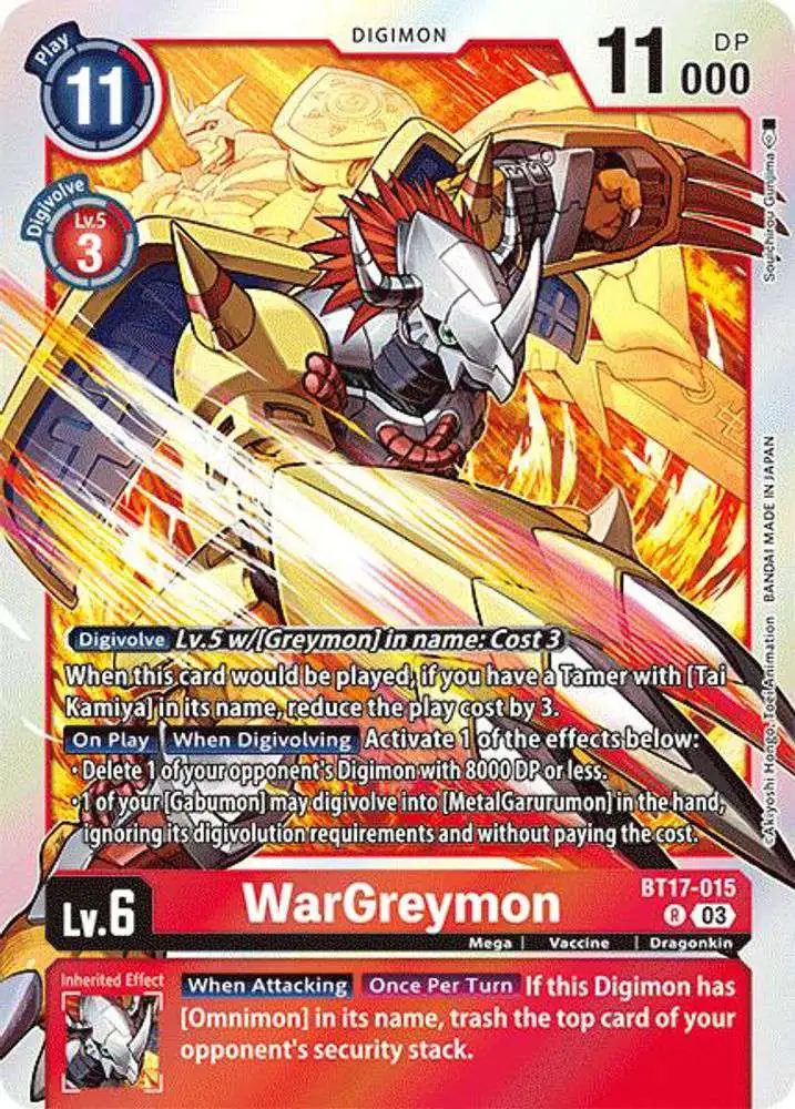 Digimon Trading Card Game Secret Crisis Rare WarGreymon BT17-015