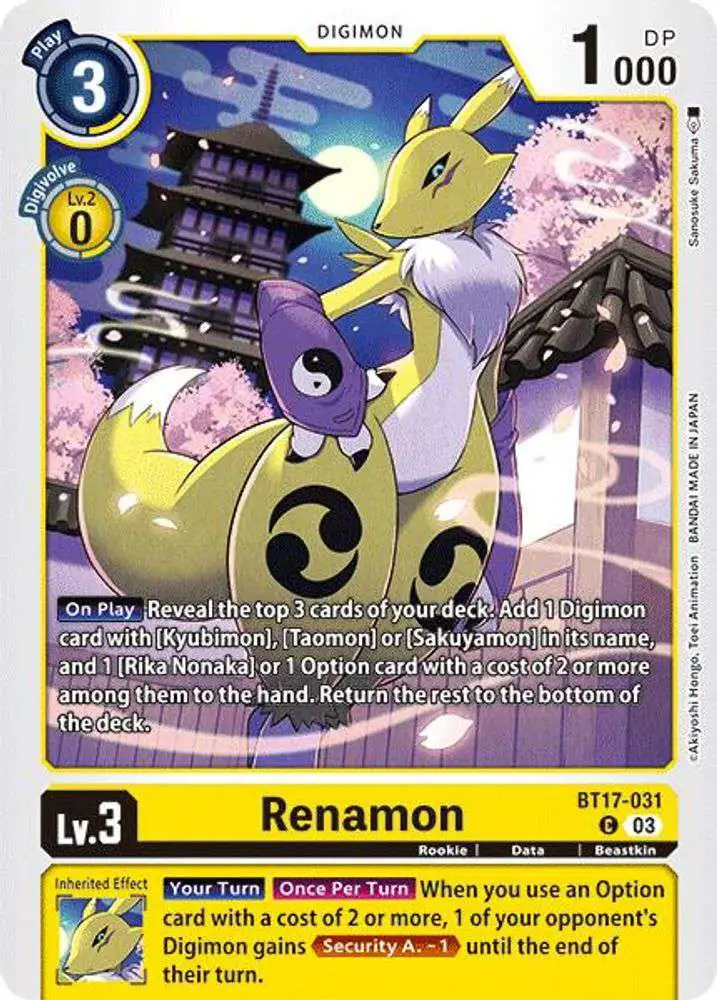 Digimon Trading Card Game Secret Crisis Common Renamon BT17-031