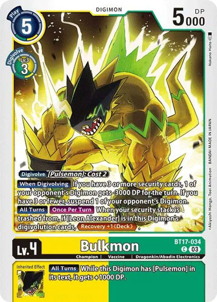 Digimon Trading Card Game Secret Crisis Common Bulkmon BT17-034