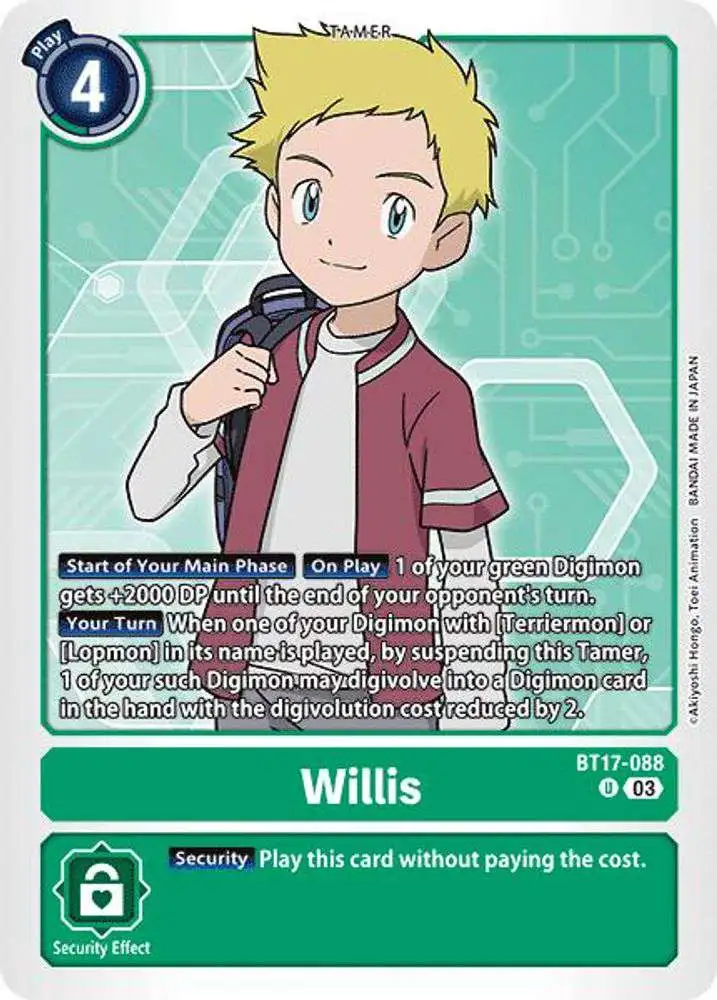 Digimon Trading Card Game Secret Crisis Uncommon Willis BT17-088
