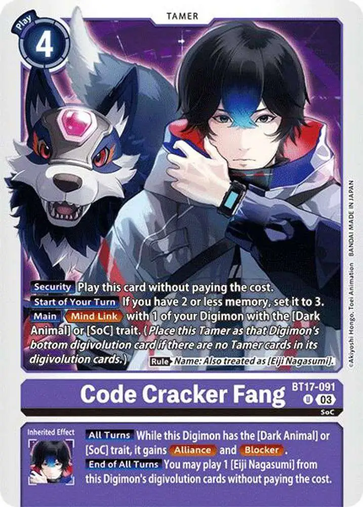 Digimon Trading Card Game Secret Crisis Uncommon Code Cracker Fang BT17-091