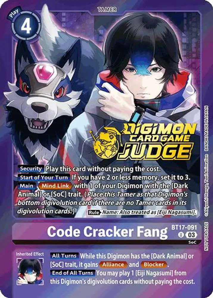 Digimon Trading Card Game Secret Crisis Promo Code Cracker Fang BT17-091 [Judge Pack 6]