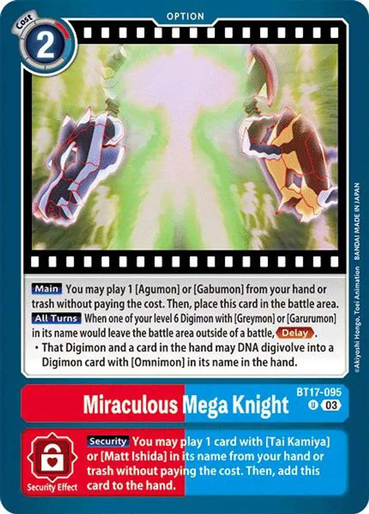 Digimon Trading Card Game Secret Crisis Uncommon Miraculous Mega Knight BT17-095