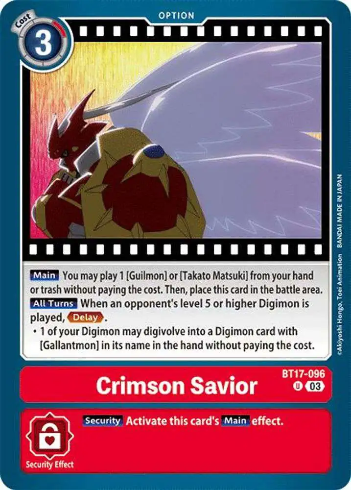 Digimon Trading Card Game Secret Crisis Uncommon Crimson Savior BT17-096