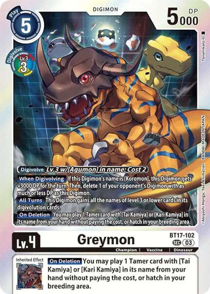 Digimon Trading Card Game Secret Crisis Secret Rare Greymon BT17-102