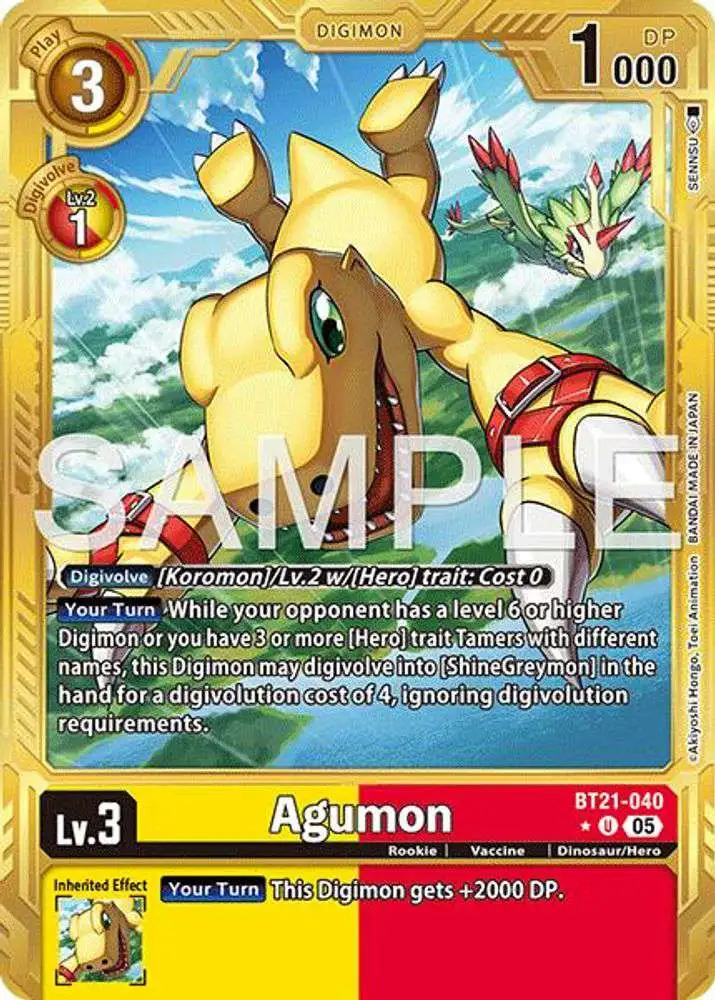 Trading Card Game Advanced Booster Digimon Generation Uncommon Agumon BT21-040 [Gold Border]