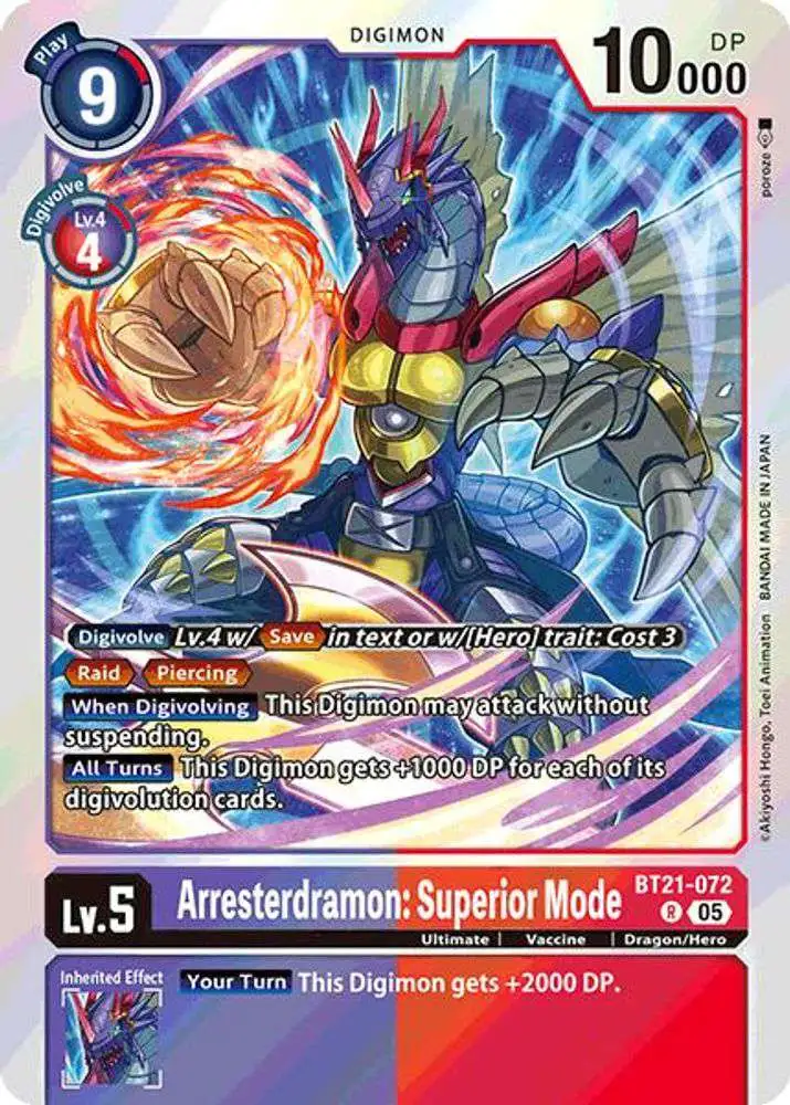 Digimon Trading Card Game World Convergence Rare Arresterdramon: Superior Mode BT21-072