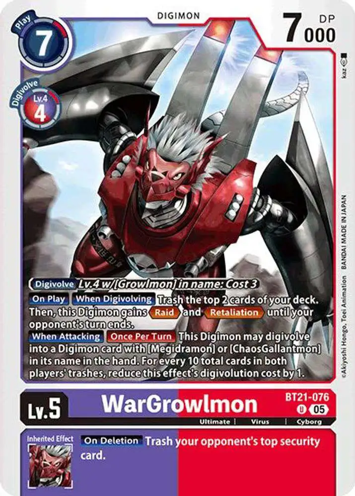 Digimon Trading Card Game World Convergence Uncommon WarGrowlmon BT21-076