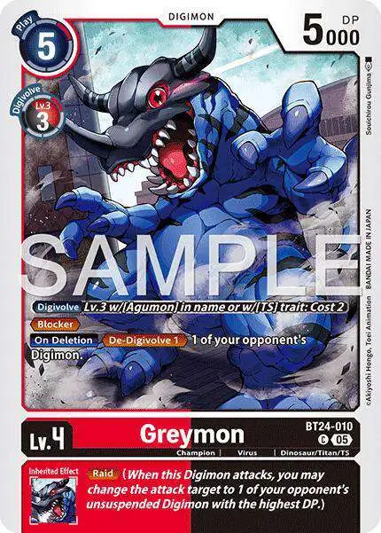 Digimon Trading Card Game Time Stranger Common Greymon BT24-010