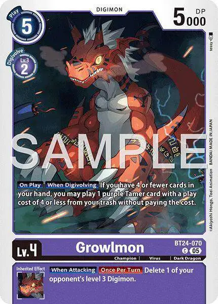Digimon Trading Card Game Time Stranger Common Growlmon BT24-070