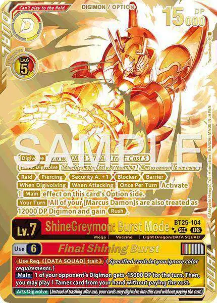 digimon card game shinegreymon Digimon Trading Card Game Dual Revolution Single Card Secret Rare  ShineGreymon Burst Mode Final Shining Burst BT25-104 Rare Pull
