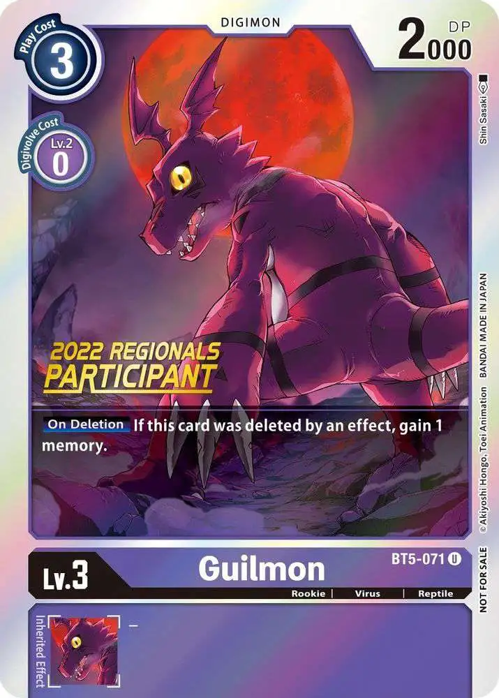 Digimon Trading Card Game Battle of Omni Single Card Uncommon Guilmon  BT5-071 2022 Championship Offline Regional Online Participant - ToyWiz