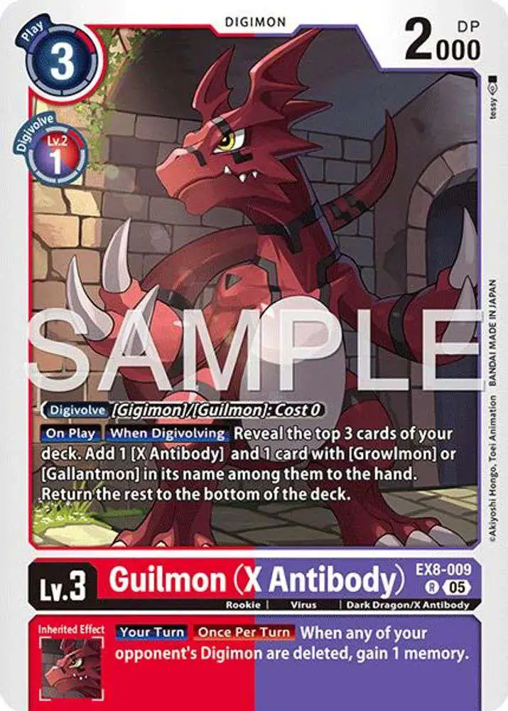 Digimon Trading Card Game Advanced Booster Digimon Generation Single Card Rare Guilmon EX8-009 X Antibody Reprint - ToyWiz Digimon Trading Card Game Advanced Booster Digimon Generation Single Card Rare Guilmon EX8-009 X Antibody Reprint - ToyWiz