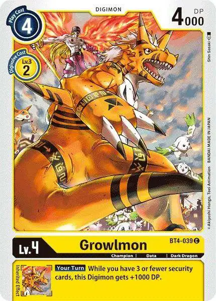 Digimon Trading Card Game Great Legend Common Growlmon BT4-039