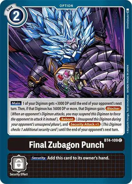 Digimon Trading Card Game Great Legend Common FInal Zubagon Punch BT4-109