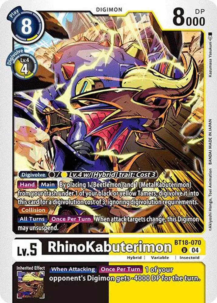 Digimon Trading Card Game Release Special Booster 2.0 Uncommon RhinoKabuterimon BT18-070