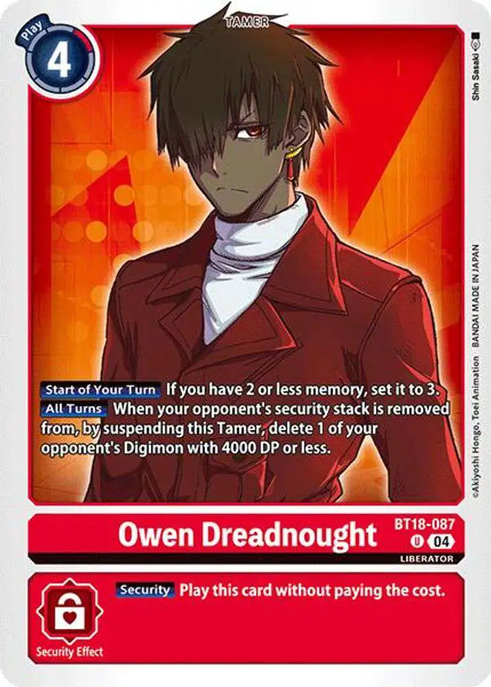 Digimon Trading Card Game Release Special Booster 2.0 Uncommon Owen Dreadnought BT18-087