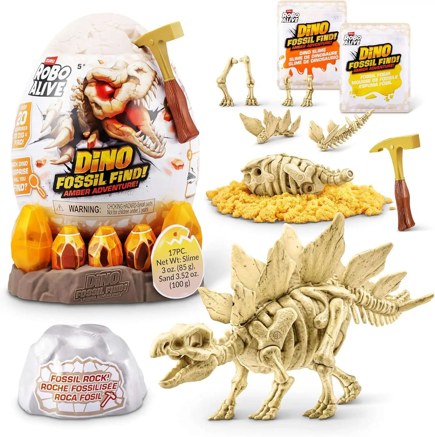 Robo Alive DINO Fossil Find! Amber Adventure STEGOSAURUS Pack [Over 20 Surprises!]