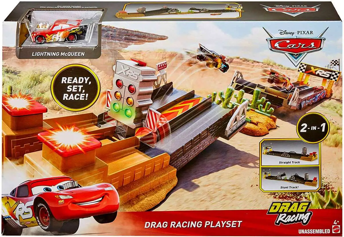 disney pixar cars xrs drag racing playset