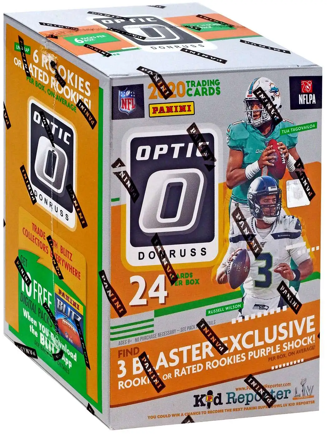 NFL Panini 2020 Donruss Optic Football Trading Card BLASTER Box [6 Packs, 3 Rookies OR Rated Rookies Purple Shock Cards]